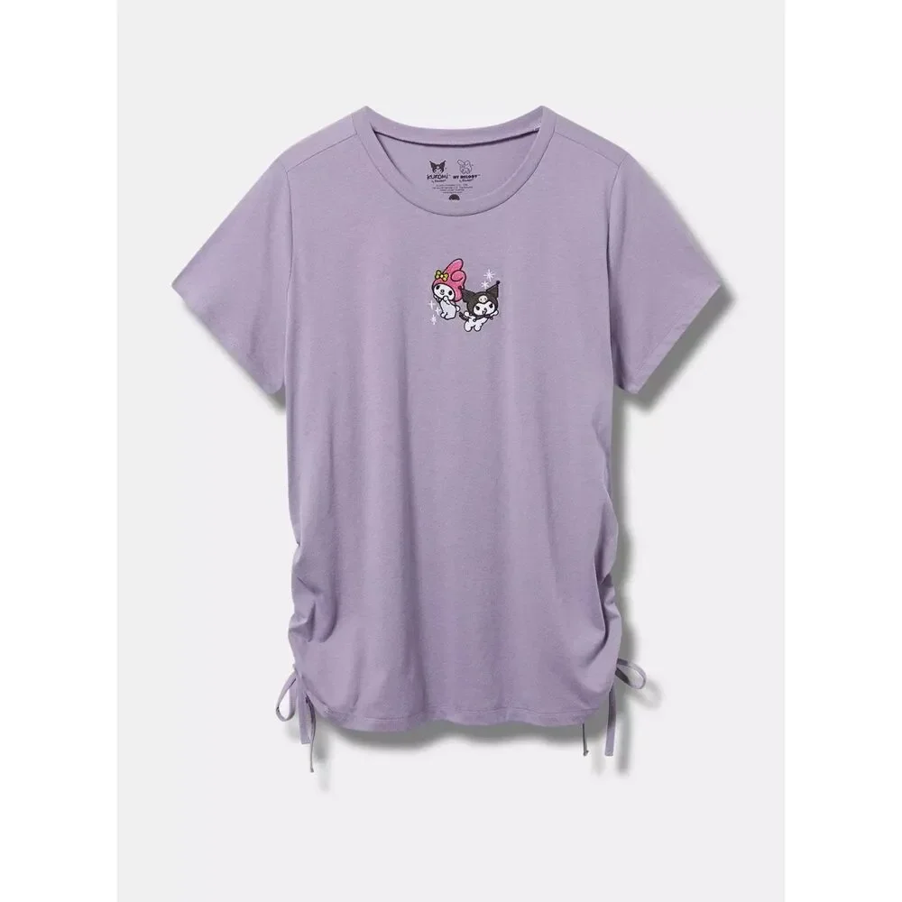 NWT Torrid 2X Kuromi & My Melody by Sanrio Purple Slim Fit Embroidered Cinch Tee - Picture 5 of 9